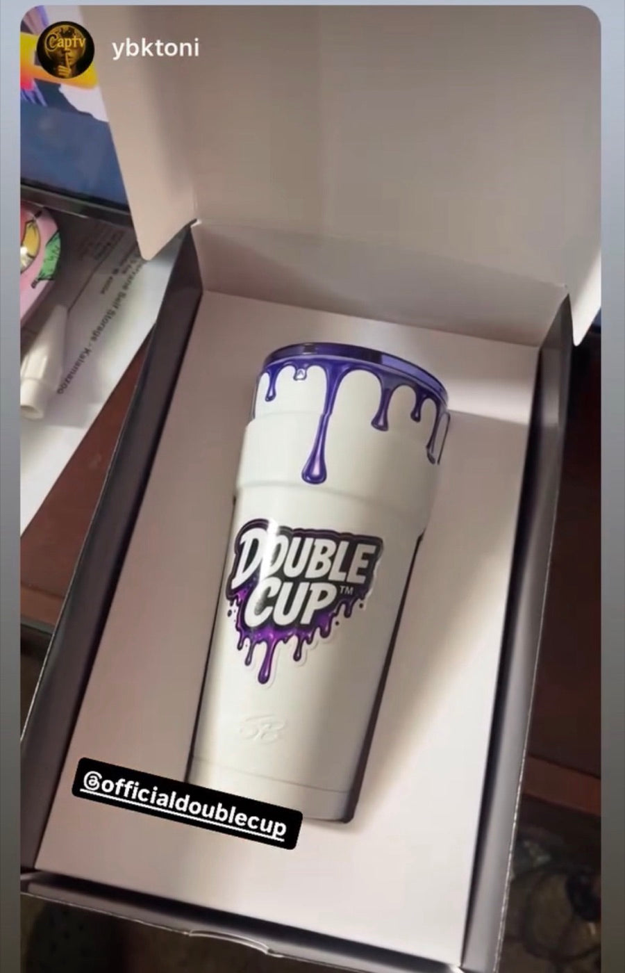 Customer unboxing photo of Double Cup with sticker